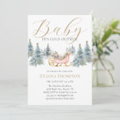 Baby It's Cold Outside Winter Sleigh Baby Dusche Einladung (Stehend Vorderseite)