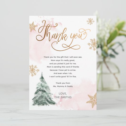 Baby It's Cold Outside Winter Tree Danke Karte (Stehend Vorderseite)