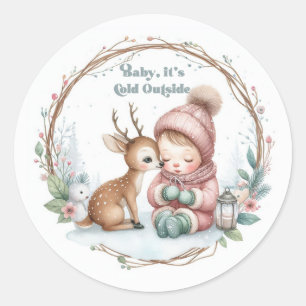"Baby It's Cold Outside" Winter Wonder Baby Dusche Runder Aufkleber