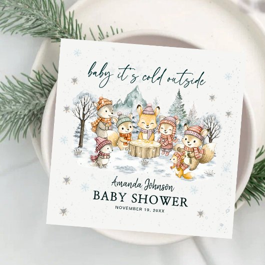 Baby Its Cold Outside Winter Woodland Baby Shower Serviette