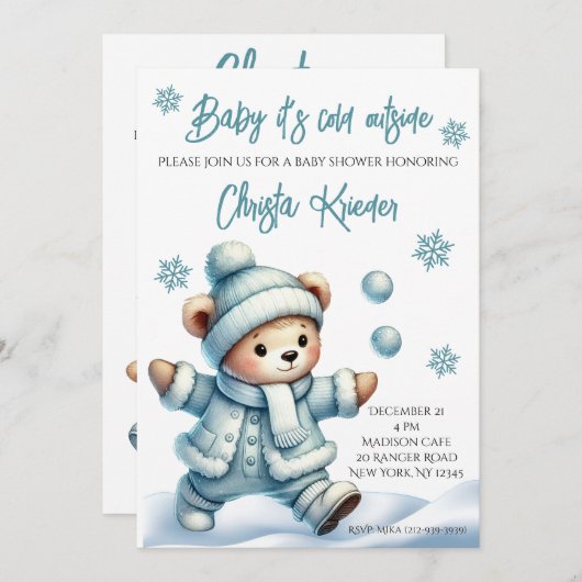 "Baby It's Cold Outside" Winterbabydusche einladen Einladung (Vorne/Hinten)