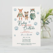 Baby It's Cold Outside Woodland Tierdusche Einladung (Stehend Vorderseite)