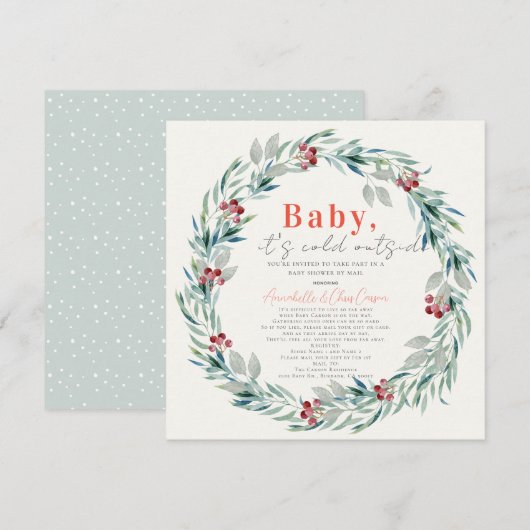 Baby It's Cold Outside Wreath Baby Shower by Mail Einladung (Vorne/Hinten)