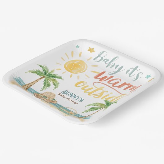 Baby It's Warm Outside Beach Baby Shower Pappteller (Gewinkelt)