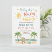 Baby it's Warm Outside Tropical Beach Baby Shower Einladung (Stehend Vorderseite)