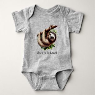 Baby Jersey Bodysuit - Niedlich Hanging Baby Sloth Strampler