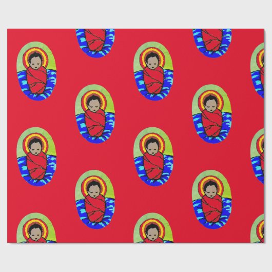 BABY JESUS AUF RED CHRISTMAS Wrapping Paper Geschenkpapier (Flach)