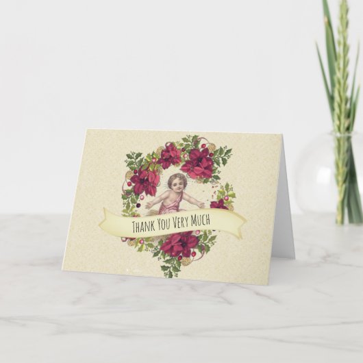 Baby Jesus Christmas Pointsettia Wreath Dankeskarte (Vorderseite)