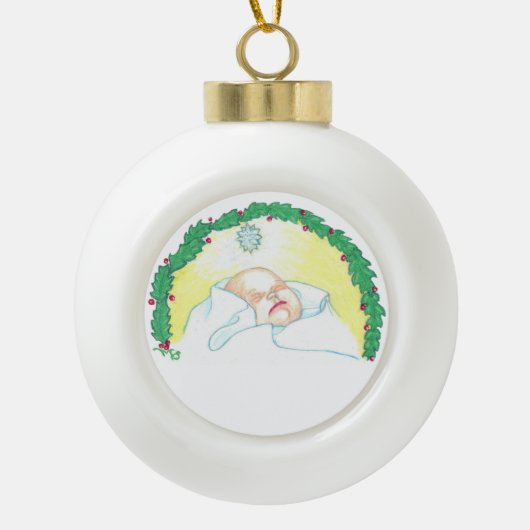 Baby Jesus Enwreathed Keramik Kugel-Ornament (Vorderseite)