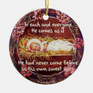 Baby Jesus im manger Round Ornament