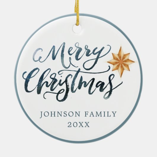 Baby Jesus in der Manger Nativity Keramik Ornament (Hinten)