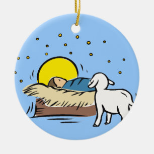 Baby Jesus in einer Krippe Keramikornament