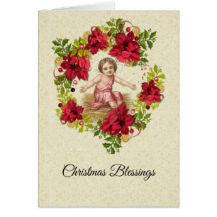 Baby Jesus in Manger Christmas Floral Wreath