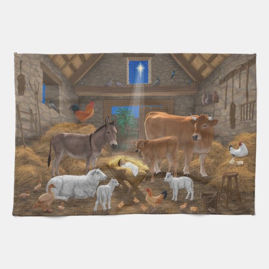 Baby Jesus Manger Heilige Nacht Weihnachtskrippe Geschirrtuch (Horizontal)