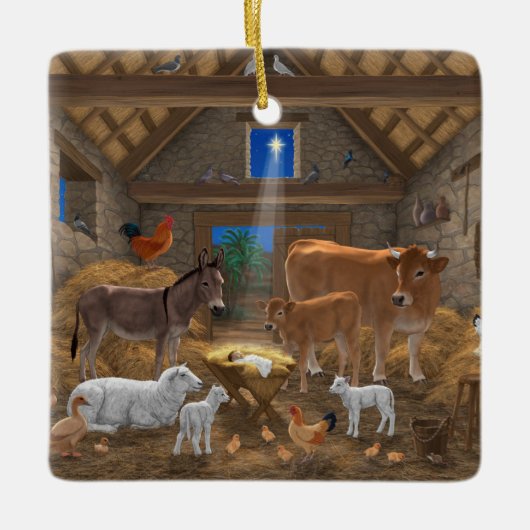 Baby Jesus Manger Heilige Nacht Weihnachtskrippe Keramikornament (Vorderseite)