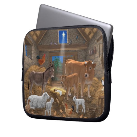 Baby Jesus Manger Heilige Nacht Weihnachtskrippe Laptopschutzhülle (Vorderseite Links)