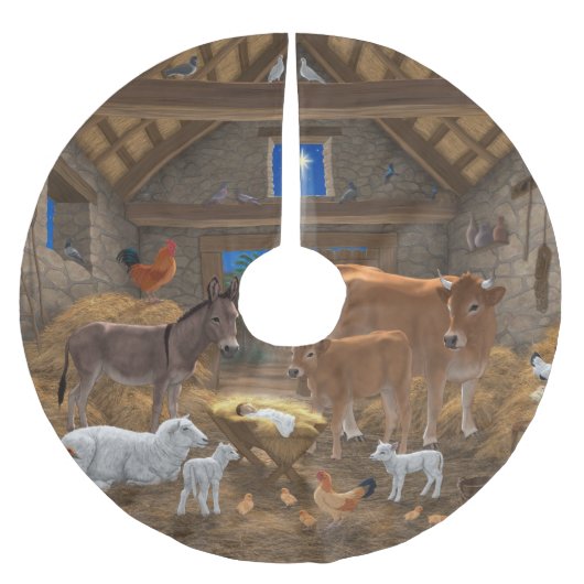 Baby Jesus Manger Heilige Nacht Weihnachtskrippe Polyester Weihnachtsbaumdecke (Vorderseite)