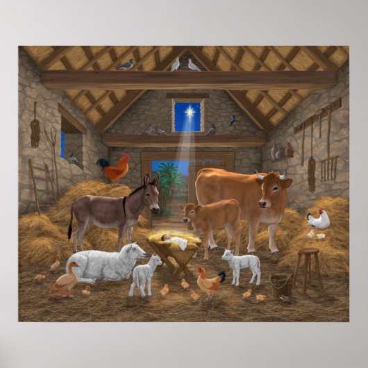 Baby Jesus Manger Heilige Nacht Weihnachtskrippe Poster (Vorne)