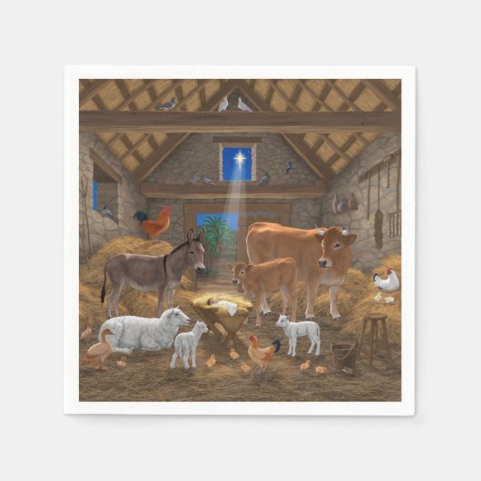 Baby Jesus Manger Heilige Nacht Weihnachtskrippe Serviette (Vorderseite)