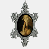 Baby Jesus Touchs Gesicht des Lammes Schneeflocken Zinn-Ornament (Links)