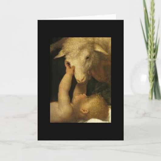Baby Jesus Touchs Lamb Karte (Vorderseite)