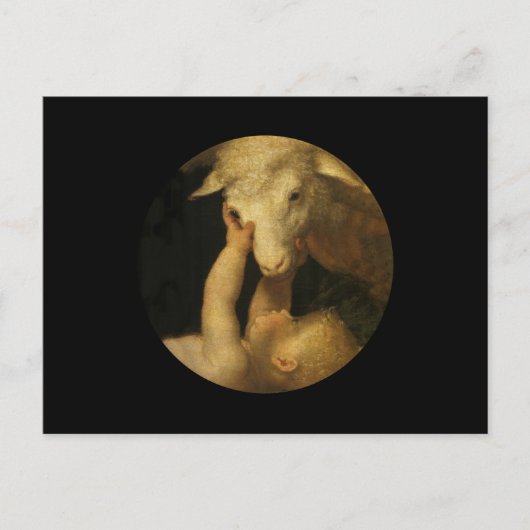 Baby Jesus Touchs Lamb Postkarte (Vorderseite)