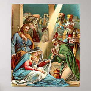Baby Jesus und die weise Männer beten Poster