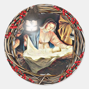 Baby Jesus und Jungfrau-Marynativity-Weihnachten Runder Aufkleber