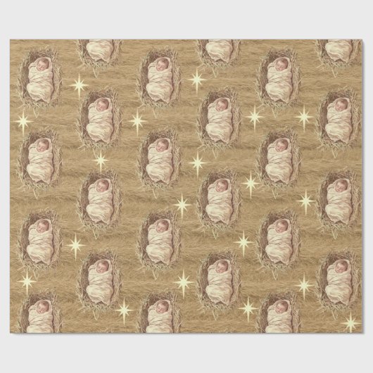 Baby Jesus Watercolor Manger Hay Geschenkpapier (Flach)