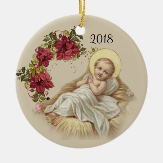 Baby-Jesus-WeihnachtsblumenKranz Keramik Ornament (Vorne)