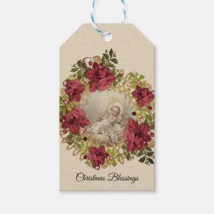 Baby-Jesus-Weihnachtsreligiöser mit BlumenKranz Geschenkanhänger