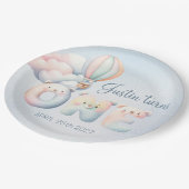 Baby Junge 1. Geburtstag Teddybär Heißluftballon Pappteller (Schrägansicht)