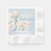Baby Junge 1. Geburtstag Teddybär Heißluftballon Serviette (Vorderseite)