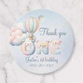 Baby Junge 1. Geburtstag Teddybär Luftballonwolken Geschenkanhänger (Vorderseite)