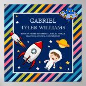 Baby-Junge-Astronaut-Weltraum-Rakete-Geburtsstatis Poster (Vorne)