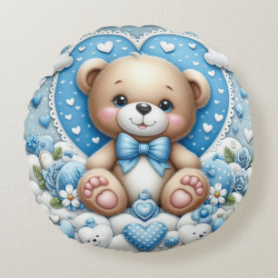 Baby-Junge blau Teddy runden Kissen, Kinderzimmer Rundes Kissen