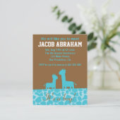 Baby-Junge - blaue Giraffen-Silhouetten und Einladung (Stehend Vorderseite)
