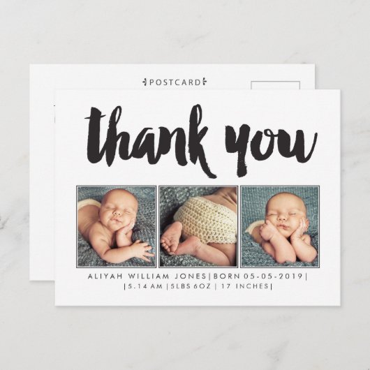 Baby-Junge danken Ihnen der 3 Ankündigungspostkarte (Vorne/Hinten)