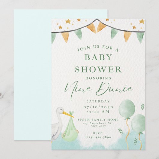 Baby Junge Dusche Einladung Tier (Vorne/Hinten)