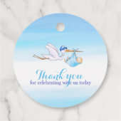 Baby Junge Dusche Storch Blue Aquarell Danke Geschenkanhänger (Rückseite)