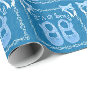 Baby Junge duschen Blue Shoes und Bows Geschenkpapier (Rolleneckpunkt)