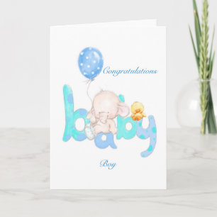 Baby-Junge-Elefant mit Ballon, Gratulation Karte
