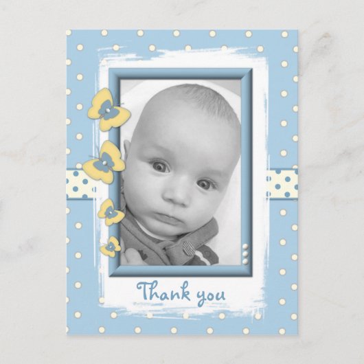 Baby-Junge Foto dankt für Geschenk mit Schmetterli Postkarte (Vorderseite)