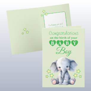 Baby-Junge Gratulation Elefant Grün Karte