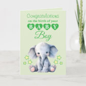 Baby-Junge Gratulation Elefant Grün Karte (Vorderseite)