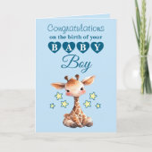 Baby-Junge Gratulation Giraffe blau Karte (Vorderseite)