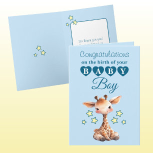 Baby-Junge Gratulation Giraffe blau Karte