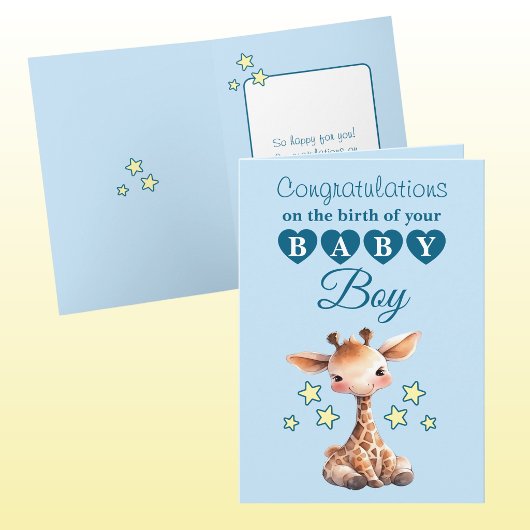 Baby-Junge Gratulation Giraffe blau Karte
