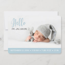 Baby-Junge Hallo Foto modern pastellblau Ankündigung