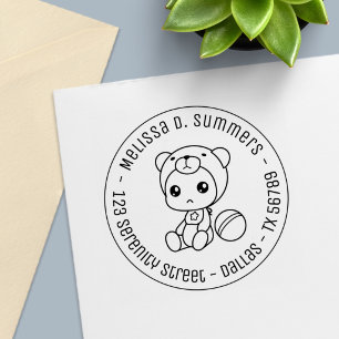 Baby Junge Mädchen Bär Overall Runde Adresse Permastempel